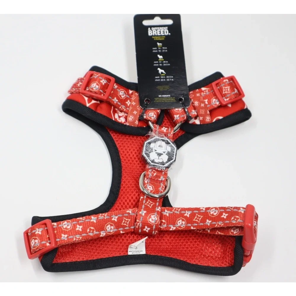 Fresh Pawz Monogram‎ Hype Red Mesh Harness in Size Small